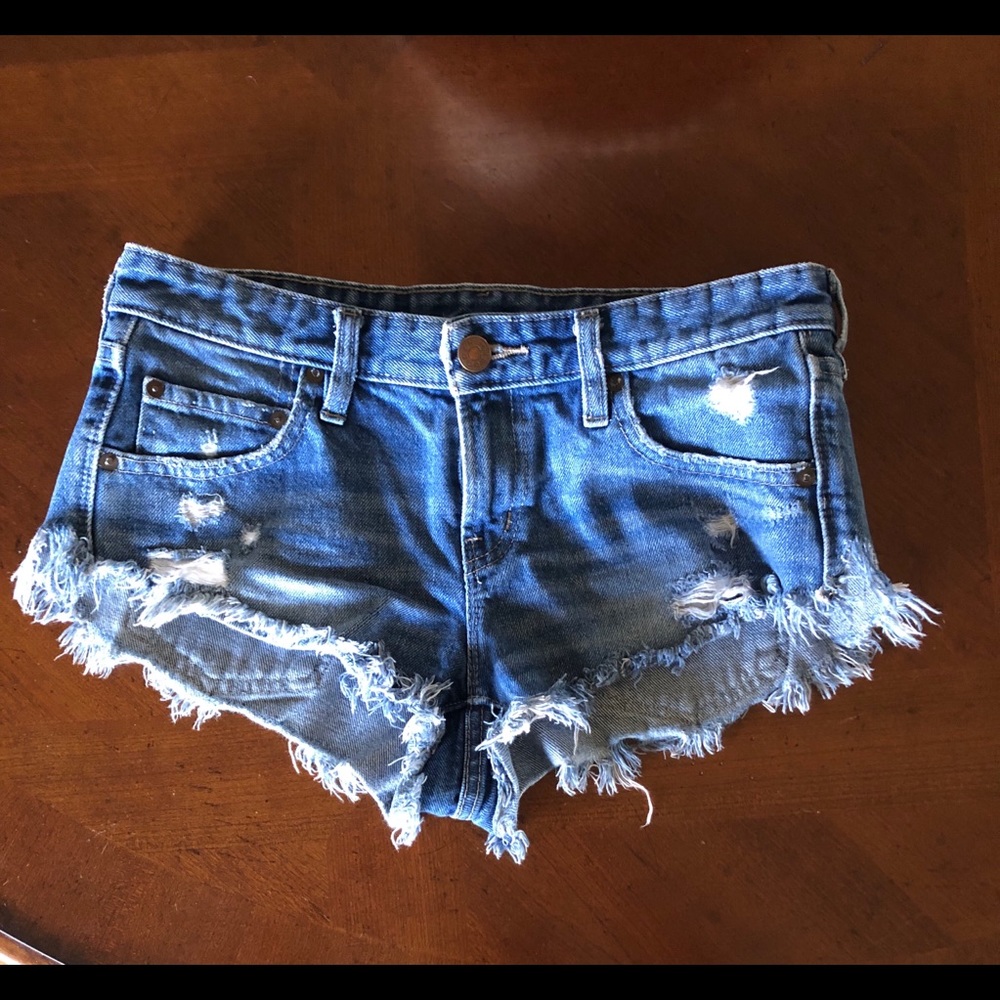 BDG Dolphin low rise denim cut off shorts